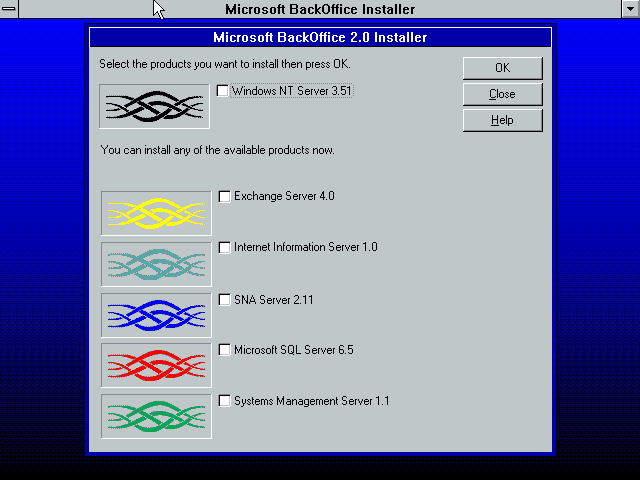 Microsoft BackOffice 2.0 Installation Screen (1996)